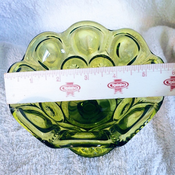 Vintage L. E. Smith Green Glass Footed Compote/Candy/Nut Dish Moon & Stars/MCM - Picture 14 of 16